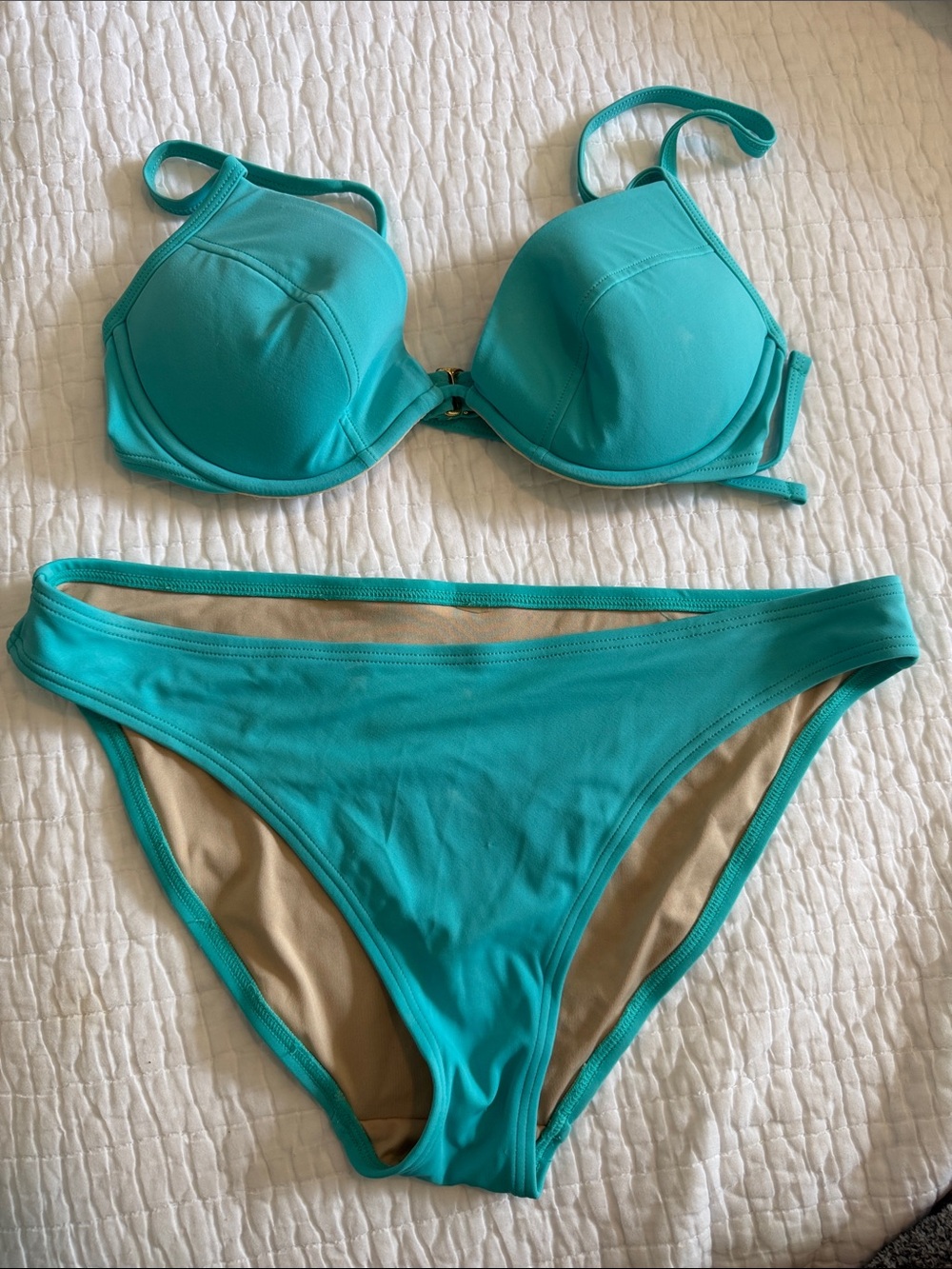 Turquoise Women's Two-Piece Bikini Set - Push-Up Top and Classic Brief